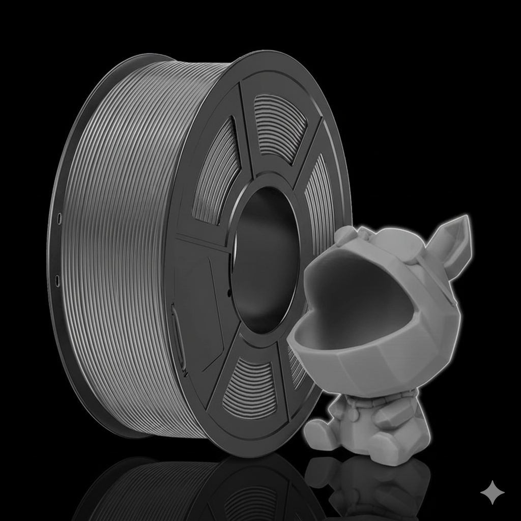 Detalhe do filamento PLA cinza